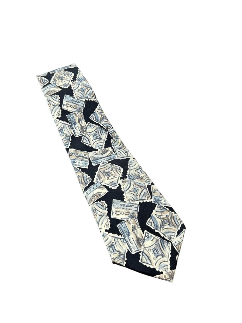 Zylos George Machado One Size Mens Tie 100% Italian Silk Vintage Stamp Retro